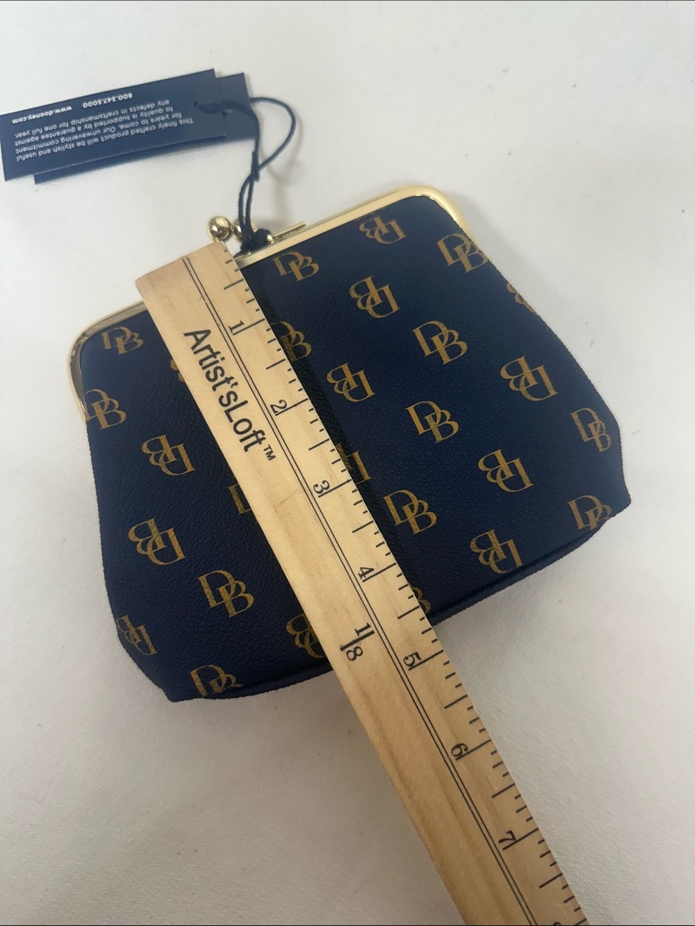 Dooney & Bourke Navy and Gold DB Monogram Kiss-Lock Coin Purse - Picture 11 of 11